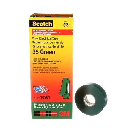 3M Oil & Gas 35 Green 3/4" X 66' Vinyl Color Coding Tape 80610834048